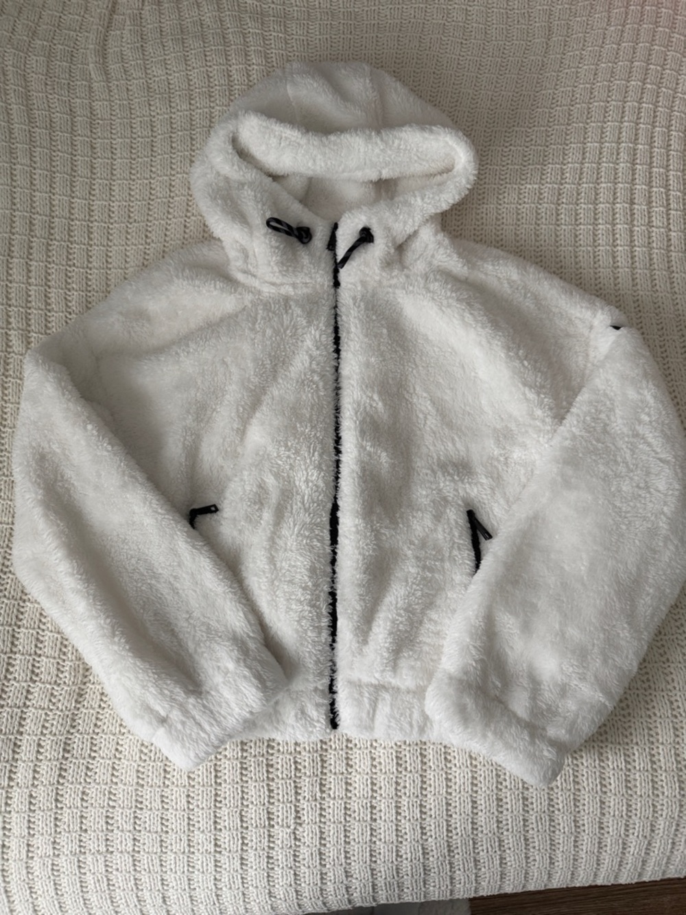 Calvin Klein White Fuzzy Hooded Zip Jacket